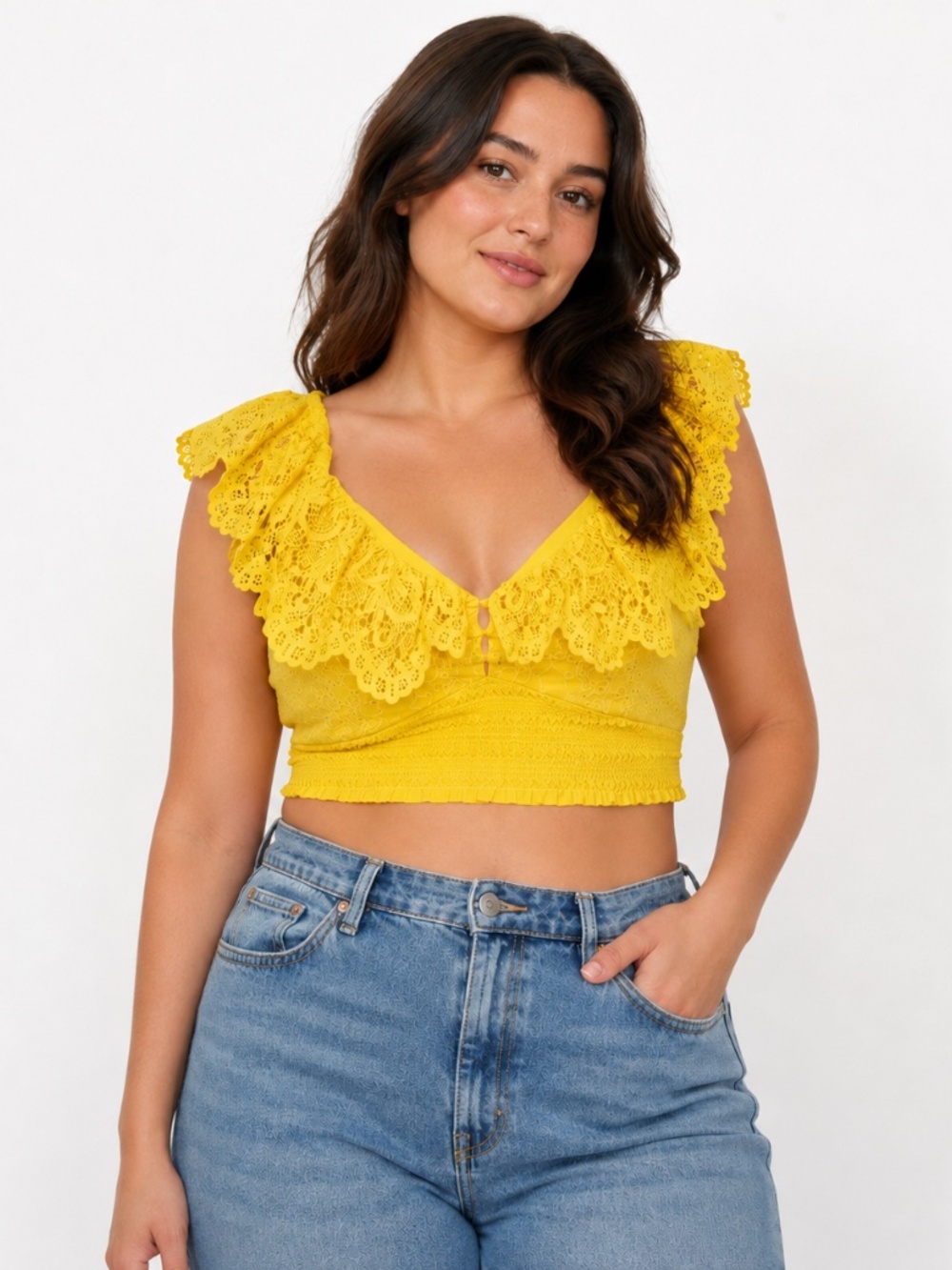 Alice + Olivia - Bleeker Ruffled Lace Crop Top